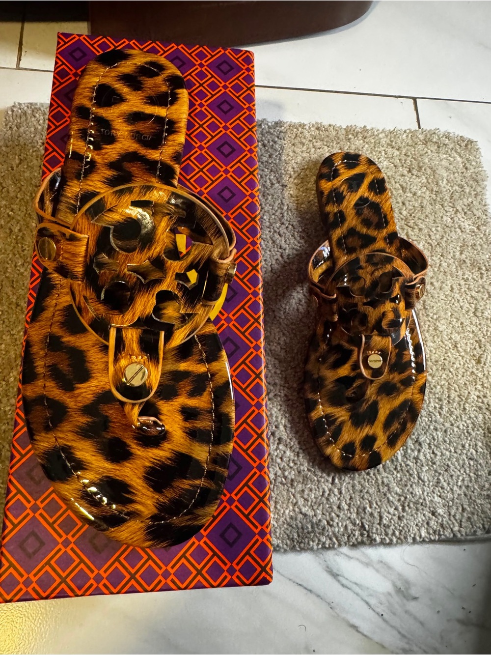 Tory Burch Leopard Print Jelly Thong Sandals in Tan and Black